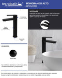 Monomando Alto para Lavabo "Lucent" Negro Mate
