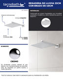 Regadera Cuadrada, Incluye Brazo de 40cm "Row" Cromo