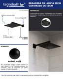 Regadera Cuadrada, Incluye Brazo de 40cm "Row" Negro Mate