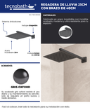 Regadera Cuadrada, Incluye Brazo de 40cm "Row"Gris Oxford