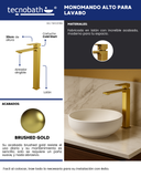 Monomando Alto para Lavabo "Row" Brushed Gold