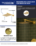 Regadera Cuadrada, Incluye Brazo de 40cm "Row" Brushed Gold